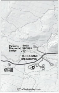 Tuolumne Meadows Map by TomHarrisonMaps.com (click to enlarge)